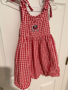 Red, white, and black Bulldog Patch Dresses (3)